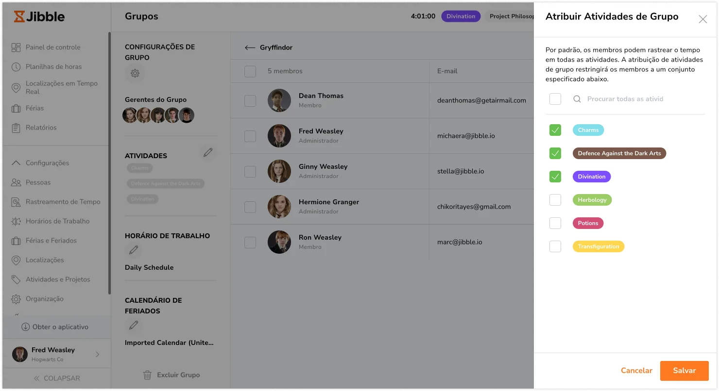 Atribuindo atividades ao grupo